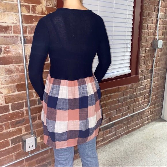 DONATED - Navy Plaid Check Sweater Tunic Shirt Dress - Picture 3 of 8